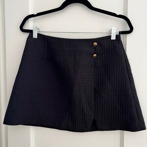 Black Quilted Mini Skirt with Button Detail